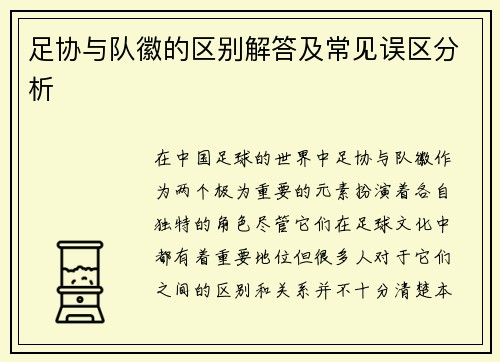 足协与队徽的区别解答及常见误区分析